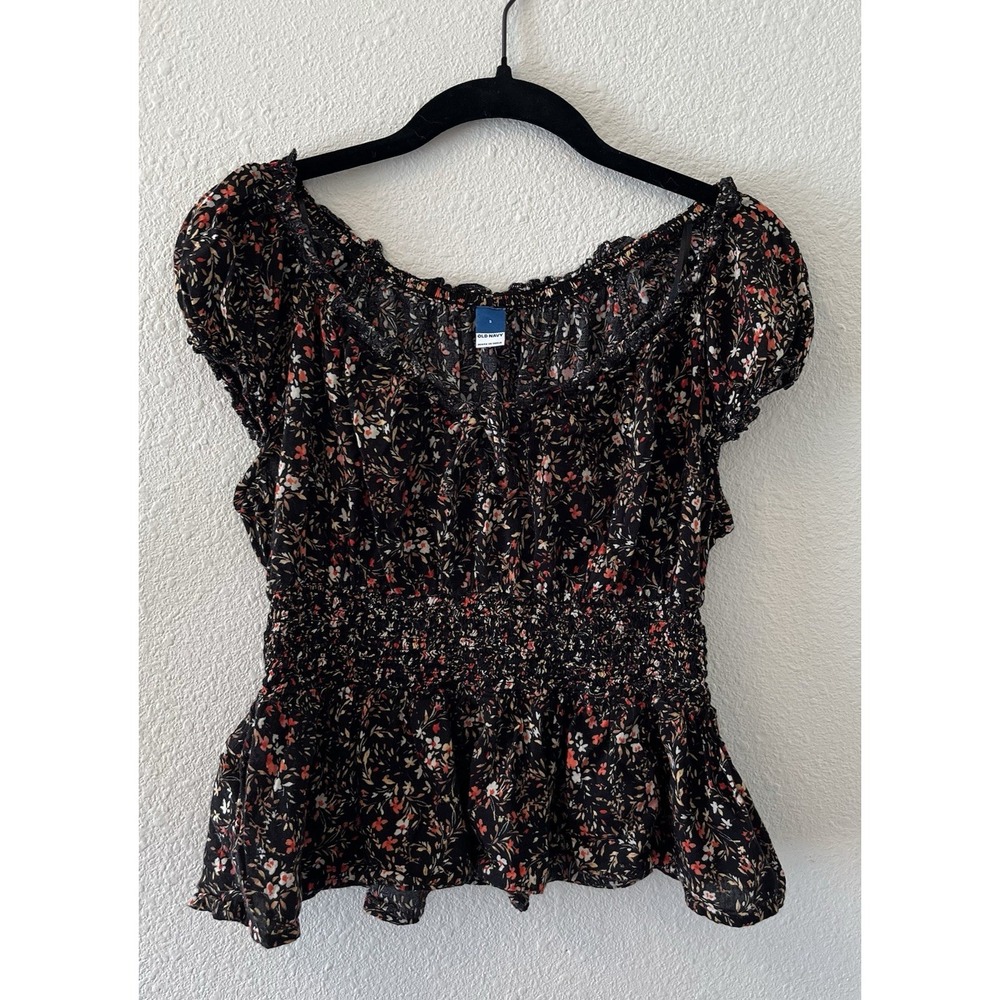 Old Navy Milkmaid Floral Peasant Top Smocked Size Sm Cottagecore Dark Romantic